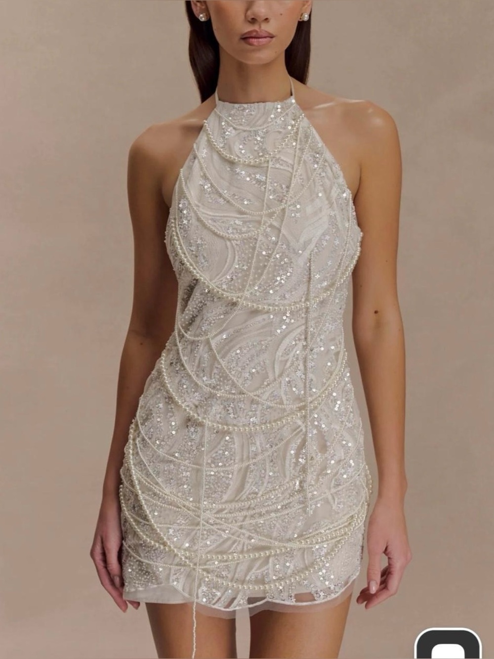 NWT Meshki Adora Pearl Halter Mini Dress in White. Size XL.